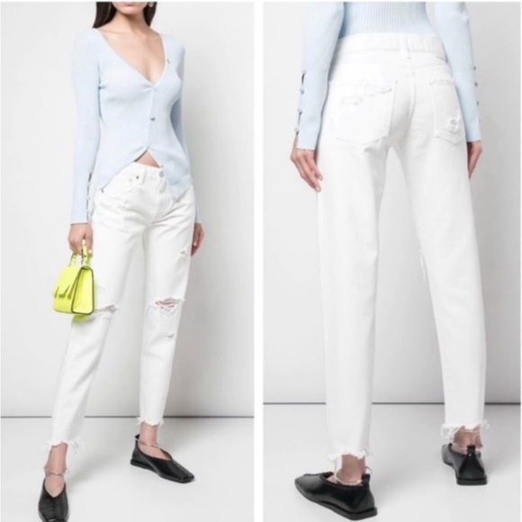 Moussy Denim - MOUSSY VINTAGE Deming Tapered Distressed Jeans in OFF WHITE SIZE 29